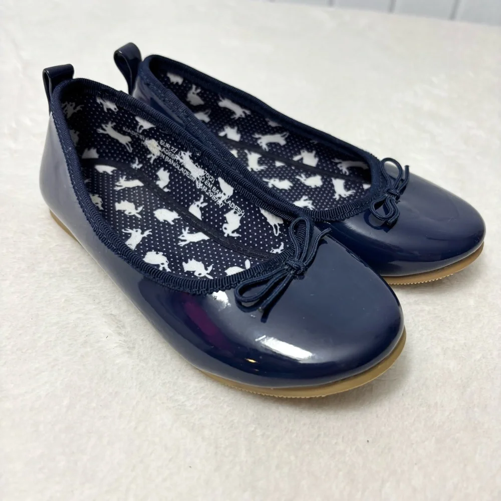 H&M Navy Blue Ballet Flats with Rabbit Print and Bow Size 9.5 Toddler